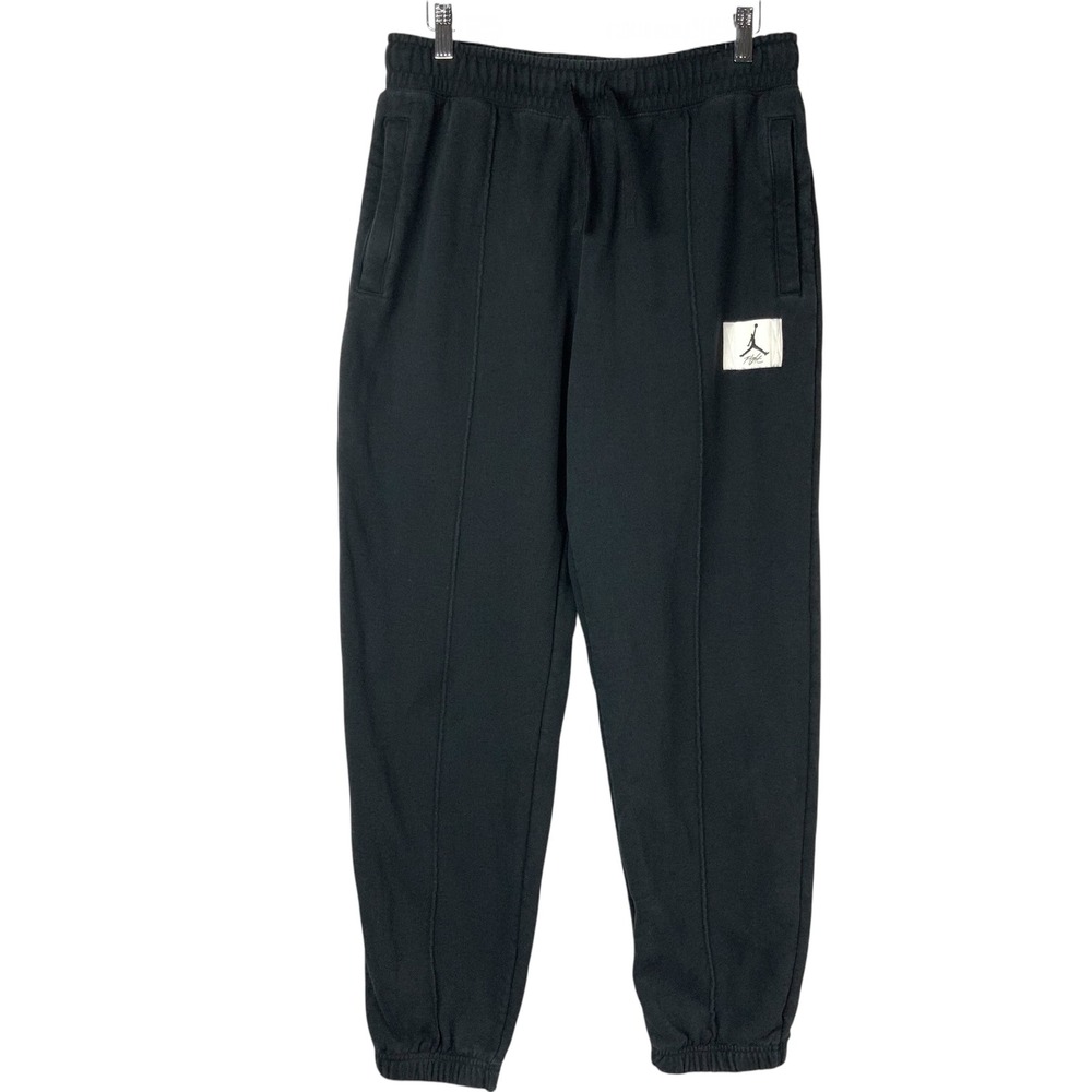 Jordan Flight Black Fleece Sweatpants M Drawstring Elastic Pintuck Seam Detail